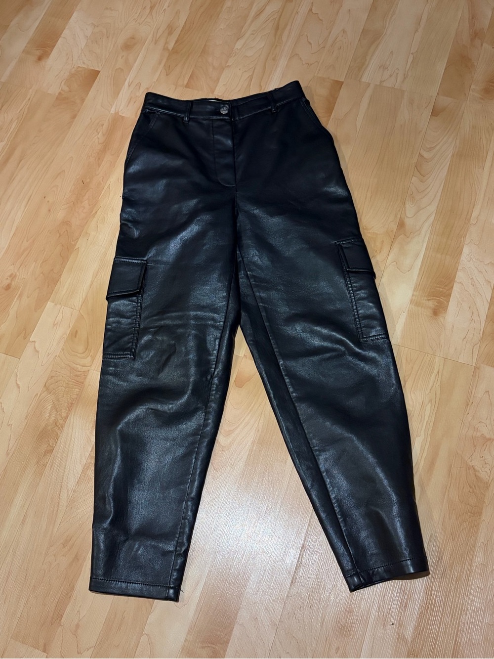 Wilfred Black Faux Leather Wide-Leg Cargo Pants